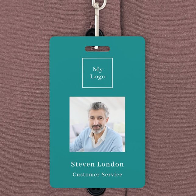 Tarjeta De Identificación nombre de la foto en verde azulado código QR logot (Subido por el creador)