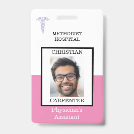 Tarjeta De Identificación Nombre de la instalación médica rosa y blanca