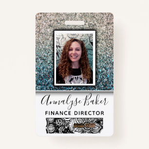 Tarjeta De Identificación Nombre de la Purpurina de la enfermera Aqua Blue S