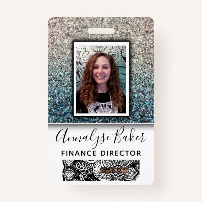 Tarjeta De Identificación Nombre de la Purpurina de la enfermera Aqua Blue S (Anverso)