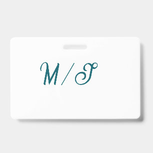 Tarjeta De Identificación Nombre de pareja de boda monograma turquesa simple