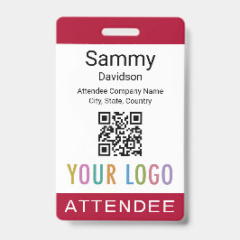 Tarjeta De Identificación Nombre del asistente Distinción de código QR logot