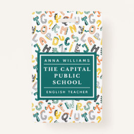 Tarjeta De Identificación Nombre del profesor de escuela primaria Cute Dino 