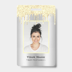 Tarjeta De Identificación Nombre gris amarillo del Purpurina del Personaliza
