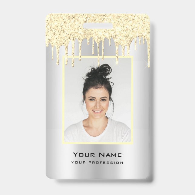 Tarjeta De Identificación Nombre gris amarillo del Purpurina del Personaliza (Parte frontal)