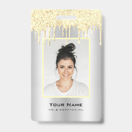 Tarjeta De Identificación Nombre gris amarillo del Purpurina del Personaliza