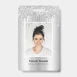 Tarjeta De Identificación Nombre gris plateado del Purpurina del empleado Pe