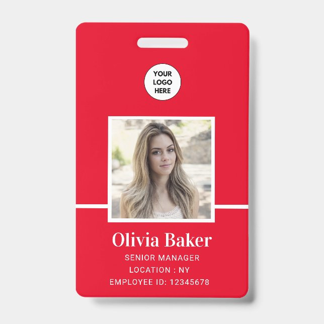 Tarjeta De Identificación Nombre moderno de la compañía roja Título de emple (Front)