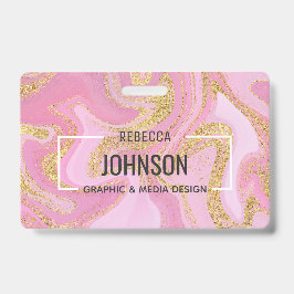 Tarjeta De Identificación Nombre moderno y preciso de mármol dorado rosa - p