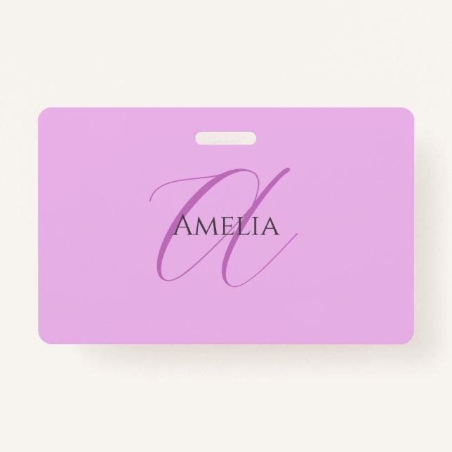 Tarjeta De Identificación Nombre Monograma Letra inicial Orquídea & Lilac (Anverso)