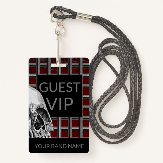 Tarjeta De Identificación Nombre personalizado Banda Merch Rock Skull Metali (Anverso son cordón)