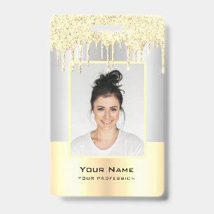 Tarjeta De Identificación Nombre personalizado de brillo amarillo dorado par