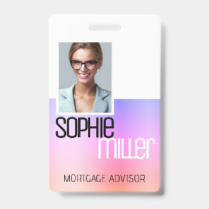 Tarjeta De Identificación Nombre Personalizado Rosa a Morado Ombre Elegante
