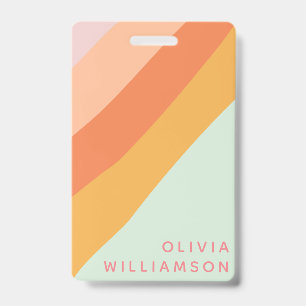 Tarjeta De Identificación Nombre Personalizado Tiras Retro Tinta Pastel Peac