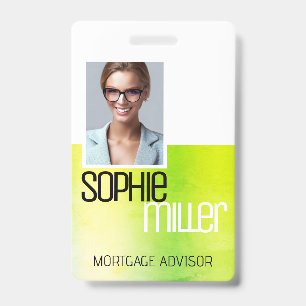 Tarjeta De Identificación Nombre Personalizado Verde Brillante Acuarela Eleg