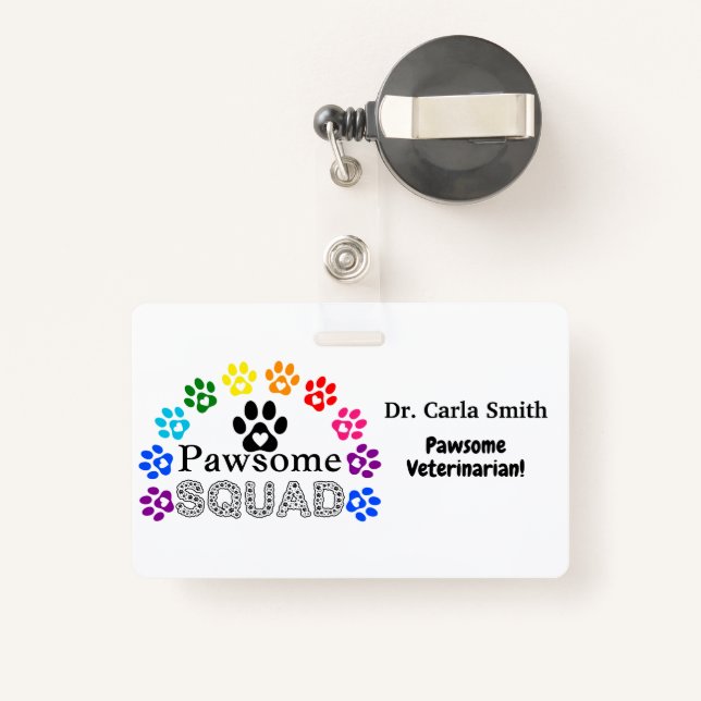 Tarjeta De Identificación Nombre personalizado veterinario de Pawsome - hori (Reverso retráctil)
