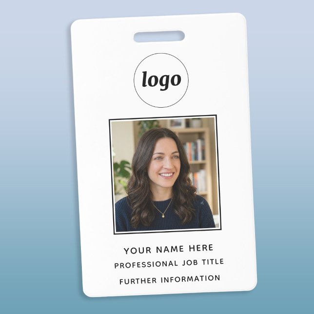 Tarjeta De Identificación Nombre Profesional Limpio en la Identificación Fot (Simple logo custom text business photo ID name badge)