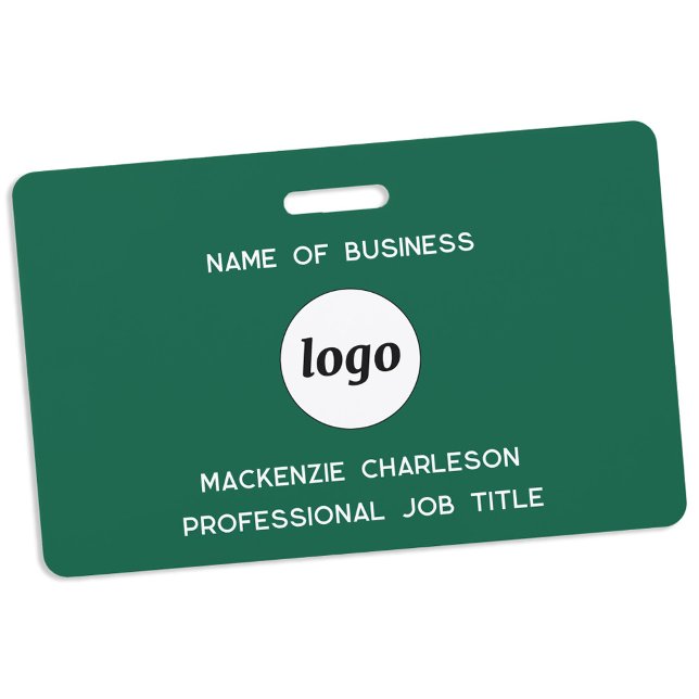 Tarjeta De Identificación Nombre verde del bosque comercial profesional del  (Simple logo with custom text business branding promotional employee staff represantative name badge)