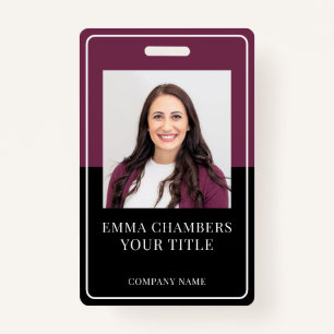 Tarjeta De Identificación Nombre y compañía Burgundy Black ID Badge