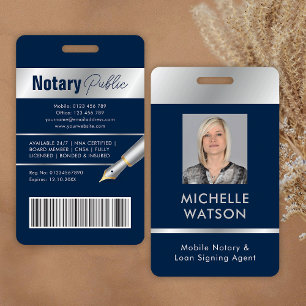 Tarjeta De Identificación Notario Público Empleado De Abogado Foto Azul Mari