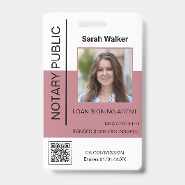 Tarjeta De Identificación Notario Público oficinista de ID rosa polvoriento