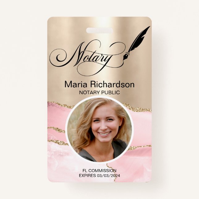 Tarjeta De Identificación Notario público Préstamo Firma de foto Nombre dist (Anverso)