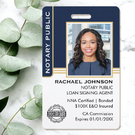 Tarjeta De Identificación Notary Public Loan Siging Agent ID Blue Gold