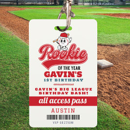 Tarjeta De Identificación Novato Del Año Favor De Cumpleaños De Béisbol