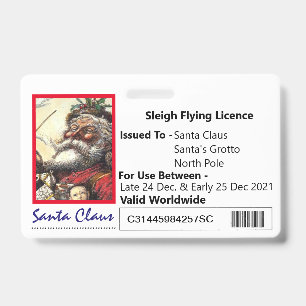 Tarjeta De Identificación Novela de Trineo de Santa Novedad Licencia Para In