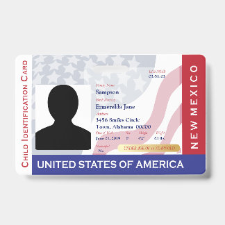 Tarjeta De Identificación NUEVO MÉXICO -ID de niño -Insignia de fondo de la 