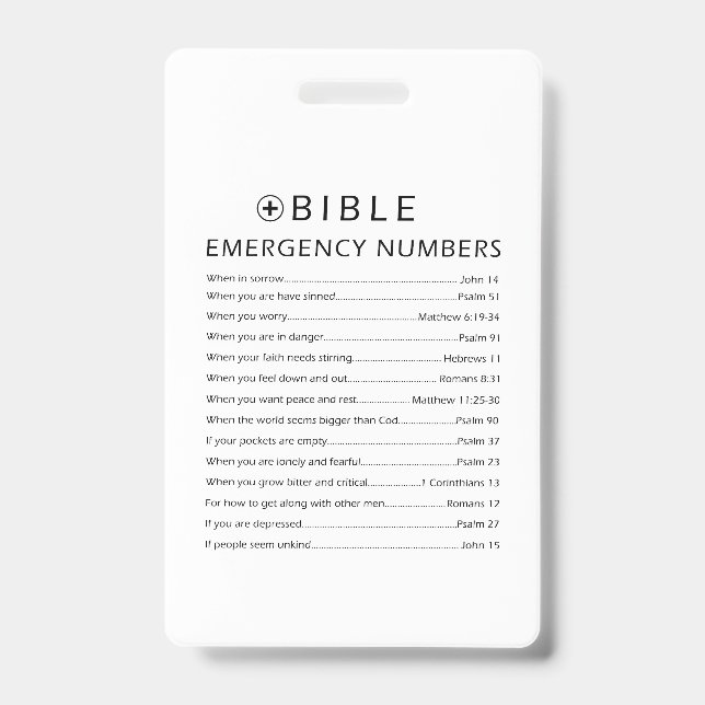 Tarjeta De Identificación Números de emergencia de la Biblia (Parte frontal)