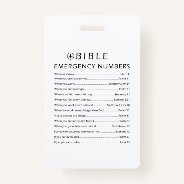 Tarjeta De Identificación Números de emergencia de la Biblia (Anverso)