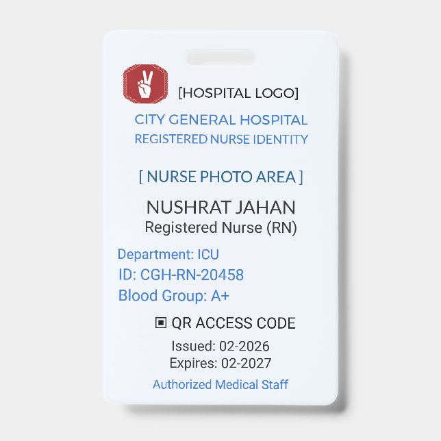 Tarjeta De Identificación Nurse Badge | RN Badge – Hospital ID (Parte frontal)