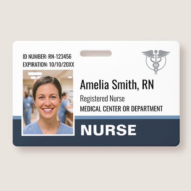 Tarjeta De Identificación Nurse ID Badge Photo Logo Modern Gray RN Template (Subido por el creador)