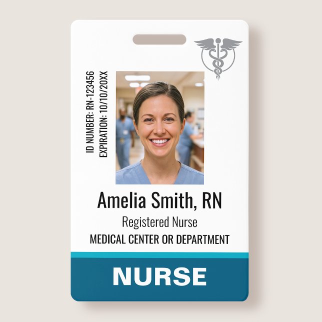 Tarjeta De Identificación Nurse ID Badge Photo Logo RN Staff Modern Teal (Subido por el creador)