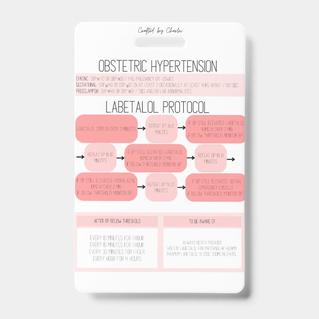 Tarjeta De Identificación Obstetric Hypertension Nurse Reference Badge (Parte frontal)