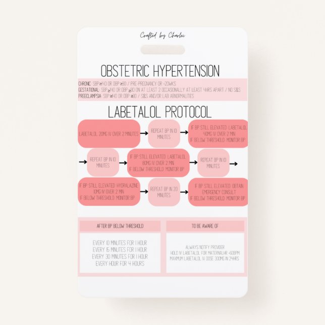 Tarjeta De Identificación Obstetric Hypertension Nurse Reference Badge (Anverso)