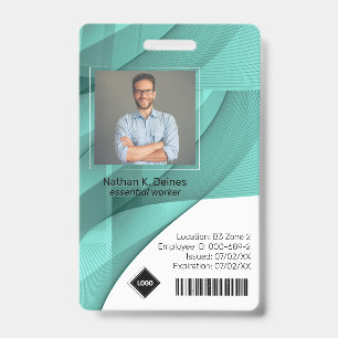 Tarjeta De Identificación Ola Teal   Identificación Fotográfica de Empleado 