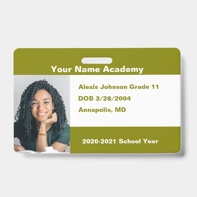 Tarjeta De Identificación Olive Green Do It Yourself Personalizado Homeschot (Parte frontal)