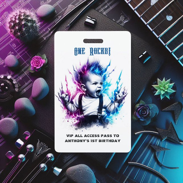 Tarjeta De Identificación ¡One Rocks! Pase VIP de estrella de rock cumpleaño (One Rocks! Rock Star VIP Pass 1st Birthday Badge)