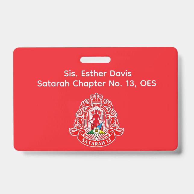 Tarjeta De Identificación Order of Eastern Star (OES) Name Badge (Parte frontal)
