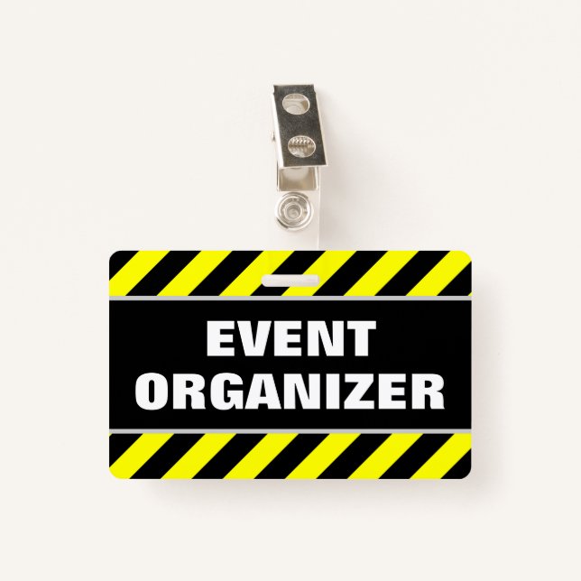 Tarjeta De Identificación "ORGANIZADOR DE EVENTOS" + placa de franjas amaril (Anverso con clip)
