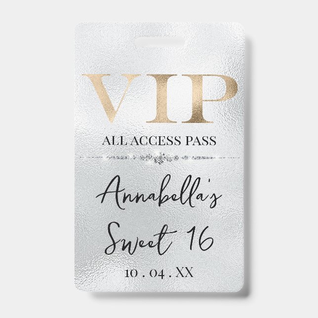 Tarjeta De Identificación Oro Glamuroso VIP en Plata (Parte frontal)