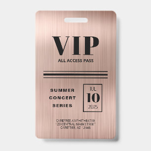 Tarjeta De Identificación Oro Rosa Acceso Total VIP Personalizado
