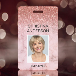 Tarjeta De Identificación Oro Rosa Brillante Nombre del Empleado Foto Corpor