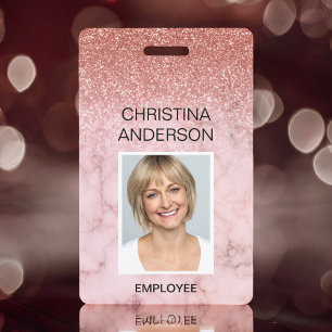 Tarjeta De Identificación Oro Rosa Brillante Nombre del Empleado Foto Corpor