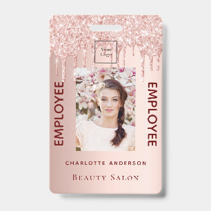 Tarjeta De Identificación Oro rosa brillo rosa foto salón de belleza emplead