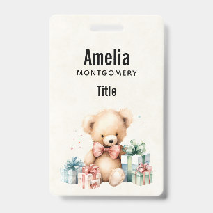 Tarjeta De Identificación Oso de peluche con regalo de Navidad