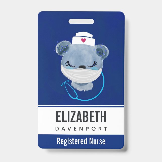 Tarjeta De Identificación Oso lindo enfermero que lleva una mascarilla médic (Parte frontal)