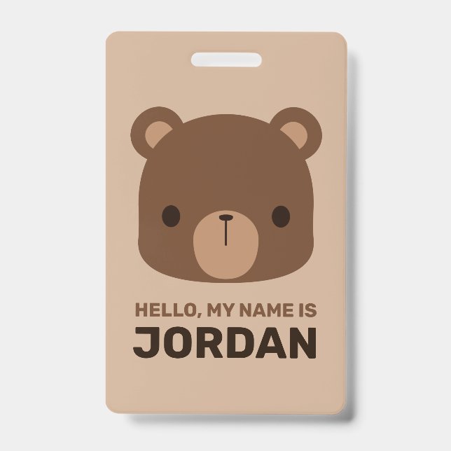 Tarjeta De Identificación Oso marrón lindo con nombre personalizado (Parte frontal)
